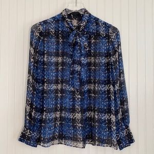 J. Crew Collection Popover Silk Swiss Dot Plaid Bow Top